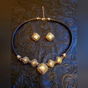 Women's , Art Decor Silver Beaded Ckoker Necklace With Clip On Earrings Set